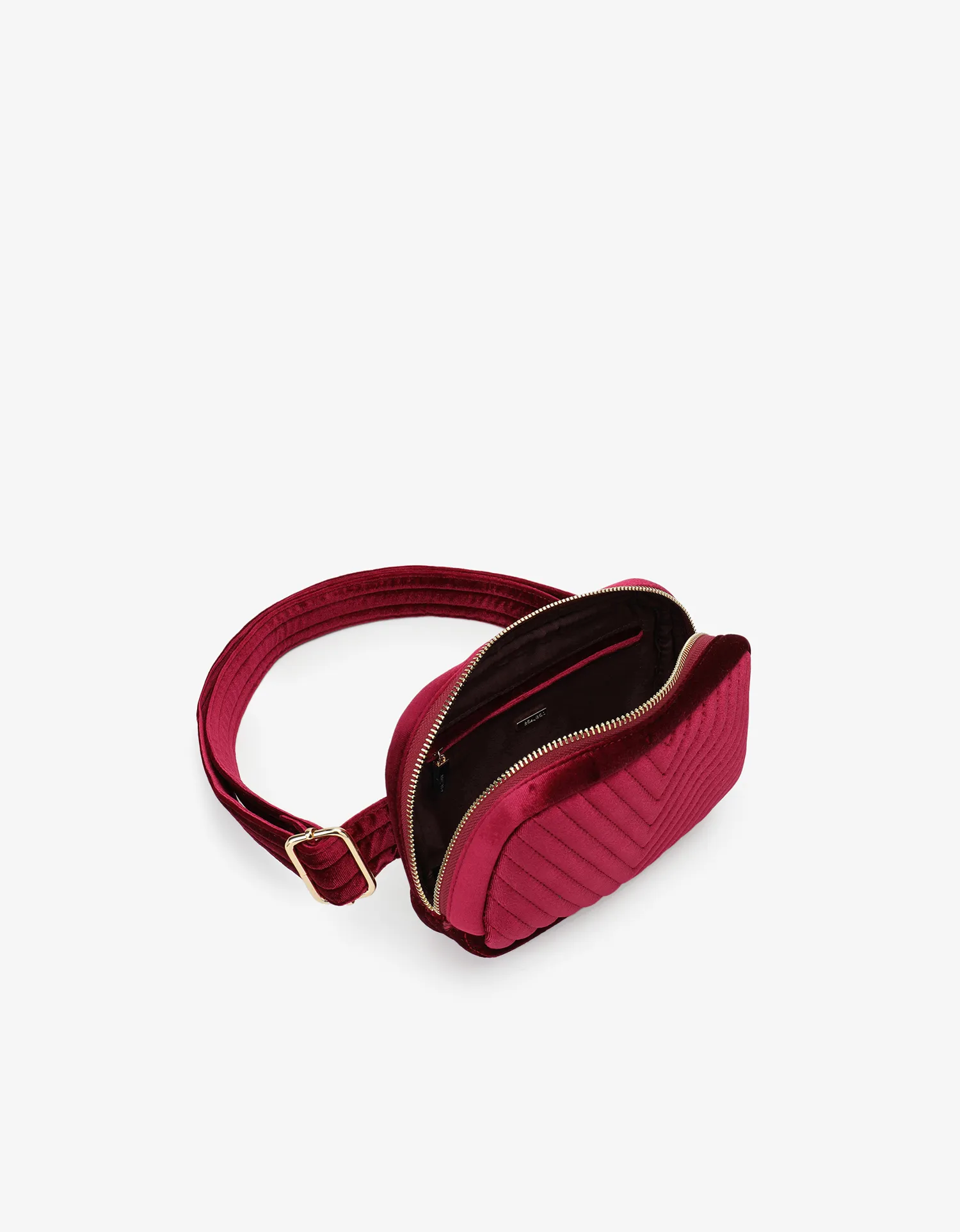 AERIN VELVET QUILTED BELT BAG BERRY