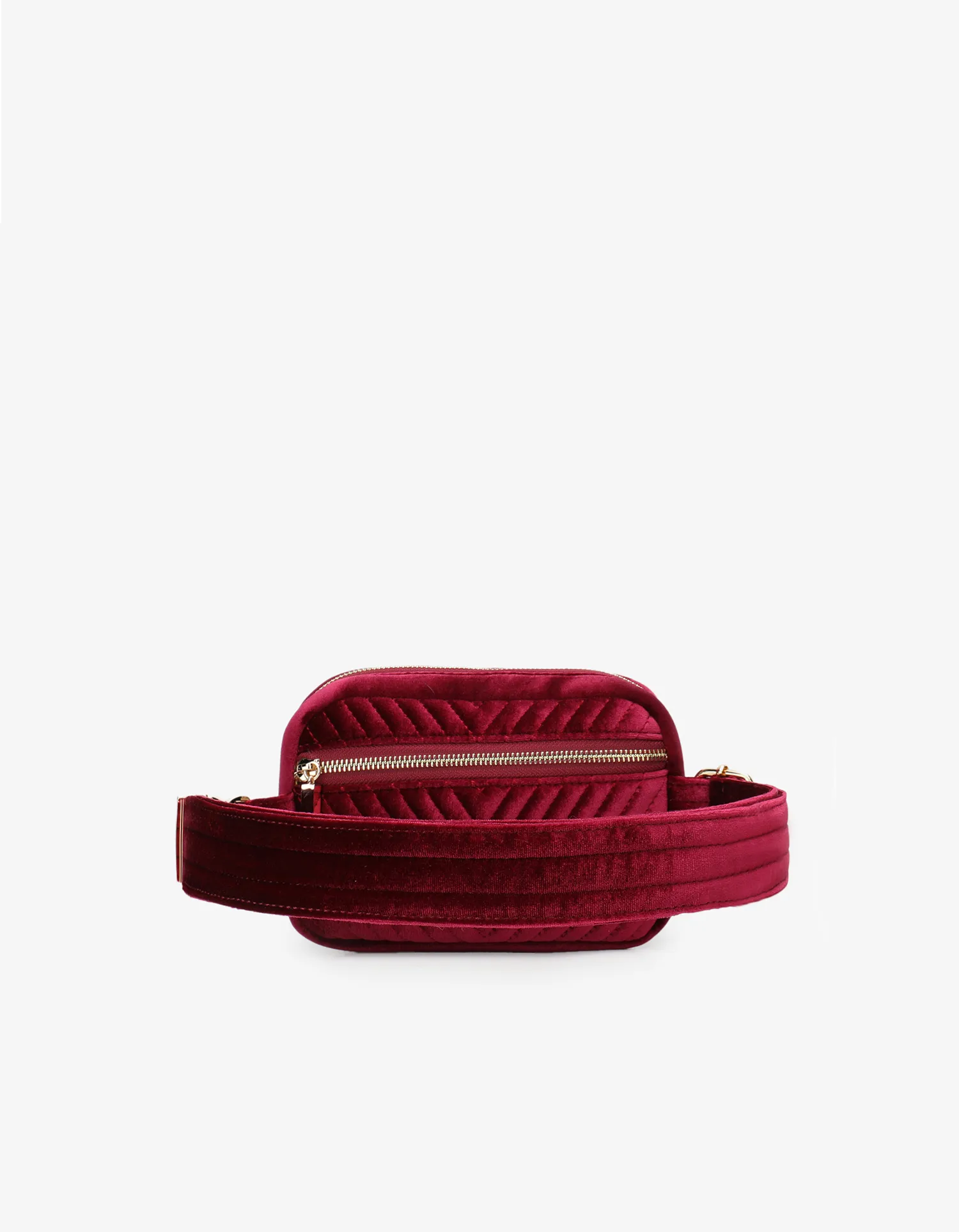 AERIN VELVET QUILTED BELT BAG BERRY
