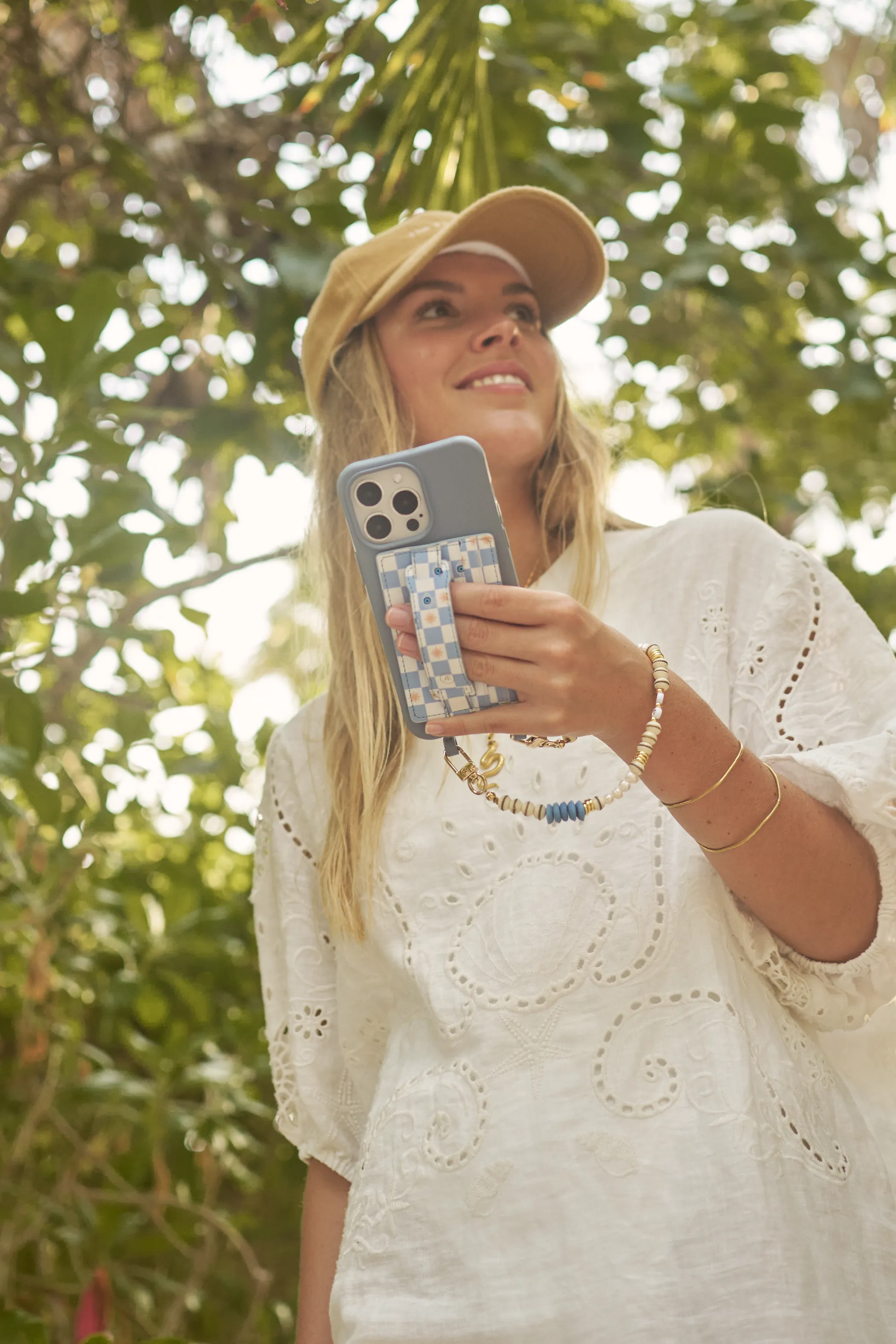 Blue Evil Eye Checkered Phone Wallet (RFID)