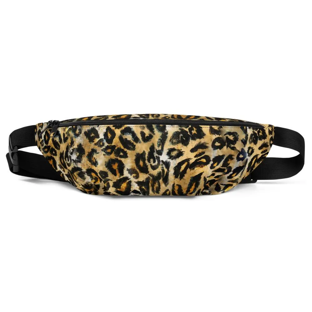 Brown Leopard Fanny Pack, Animal Print Designer Festival Belt Waist Bag- Made in USA/EU
