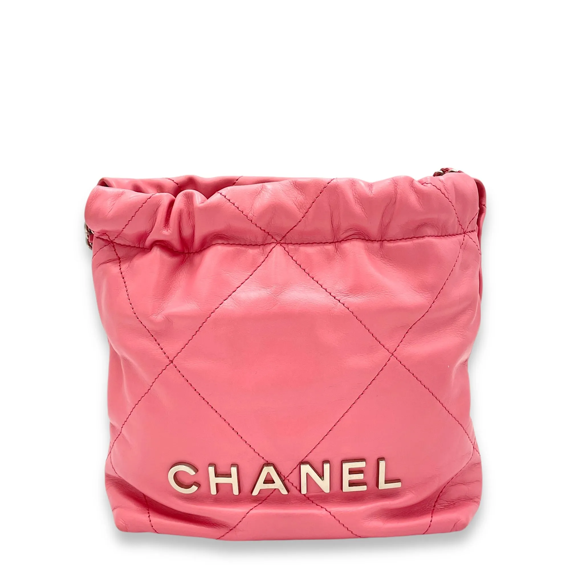 C22 Crossbody Bag Mini Pink in Calfskin, Silver hardware
