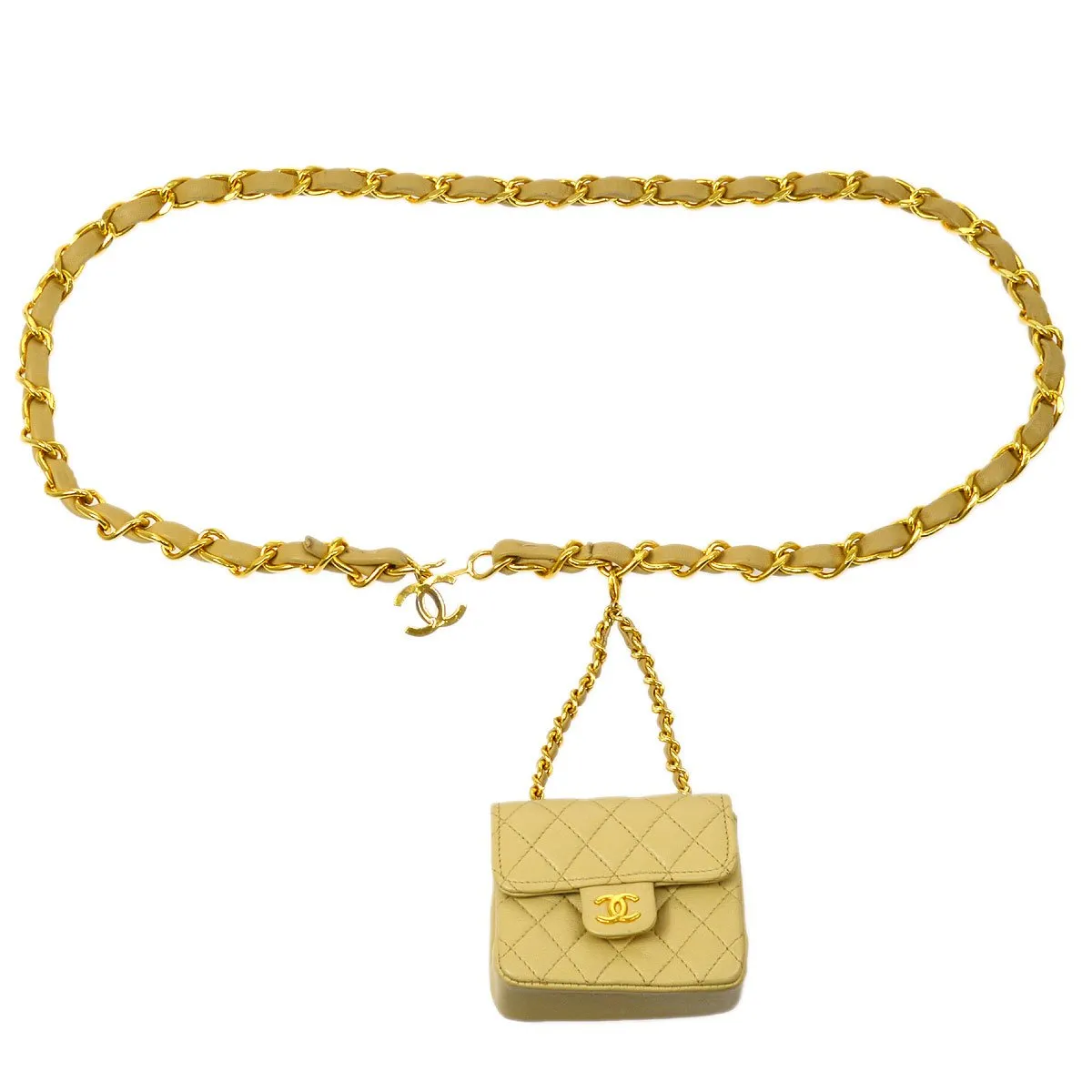 CHANEL 1990s Beige Lambskin Belt Bag Micro 06066