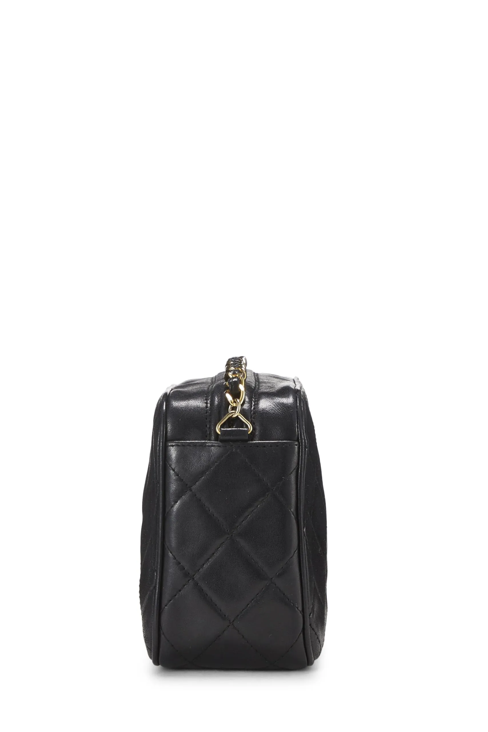 Chanel,  Black Lambskin Diamond CC Camera Bag Mini, Black