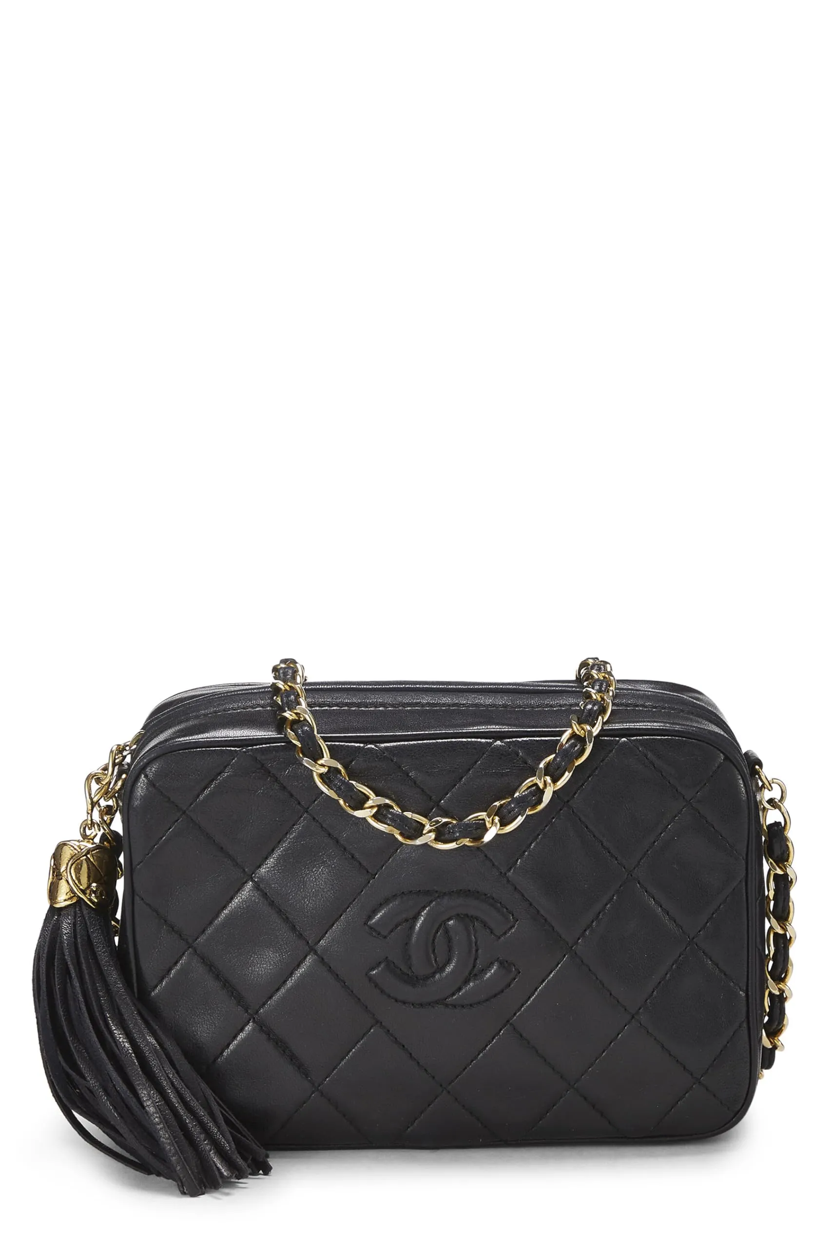 Chanel,  Black Lambskin Diamond CC Camera Bag Mini, Black