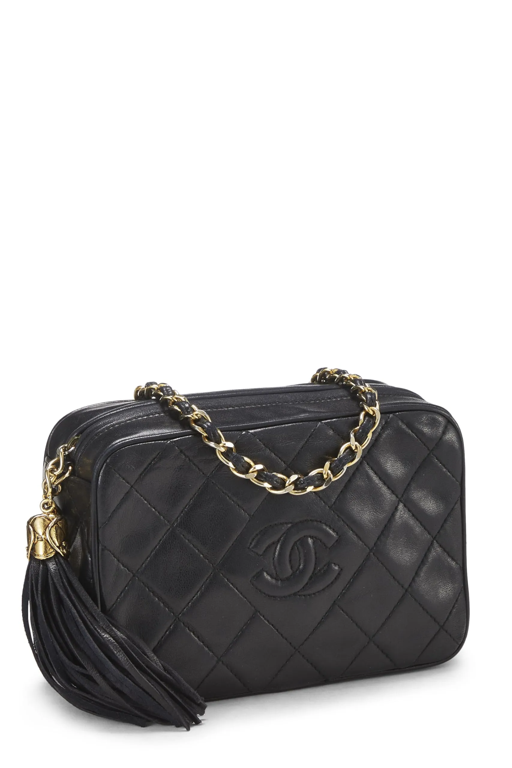 Chanel,  Black Lambskin Diamond CC Camera Bag Mini, Black