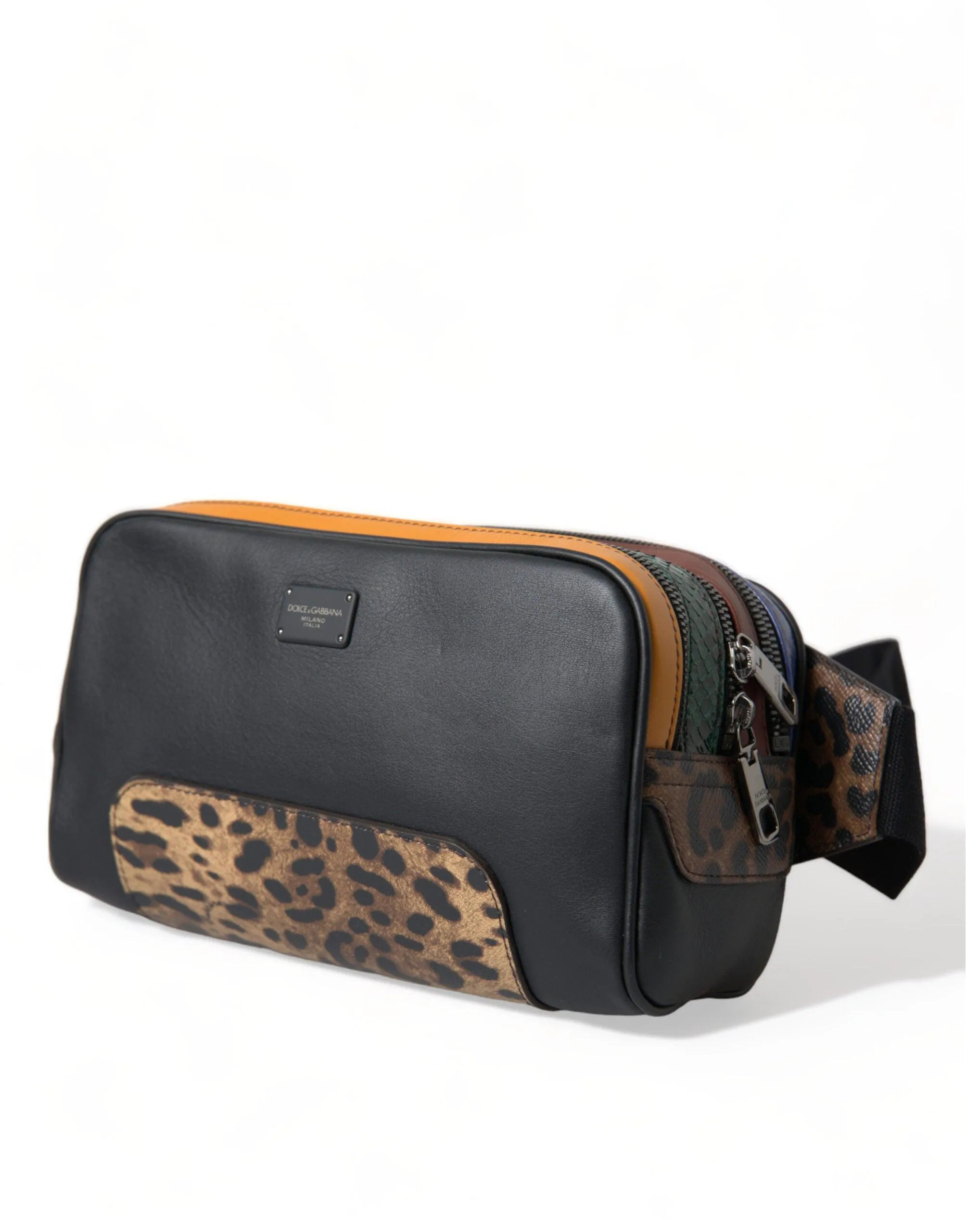 Dolce & Gabbana Black Exotic Leather Logo Belt Waist Fanny Pack Bag