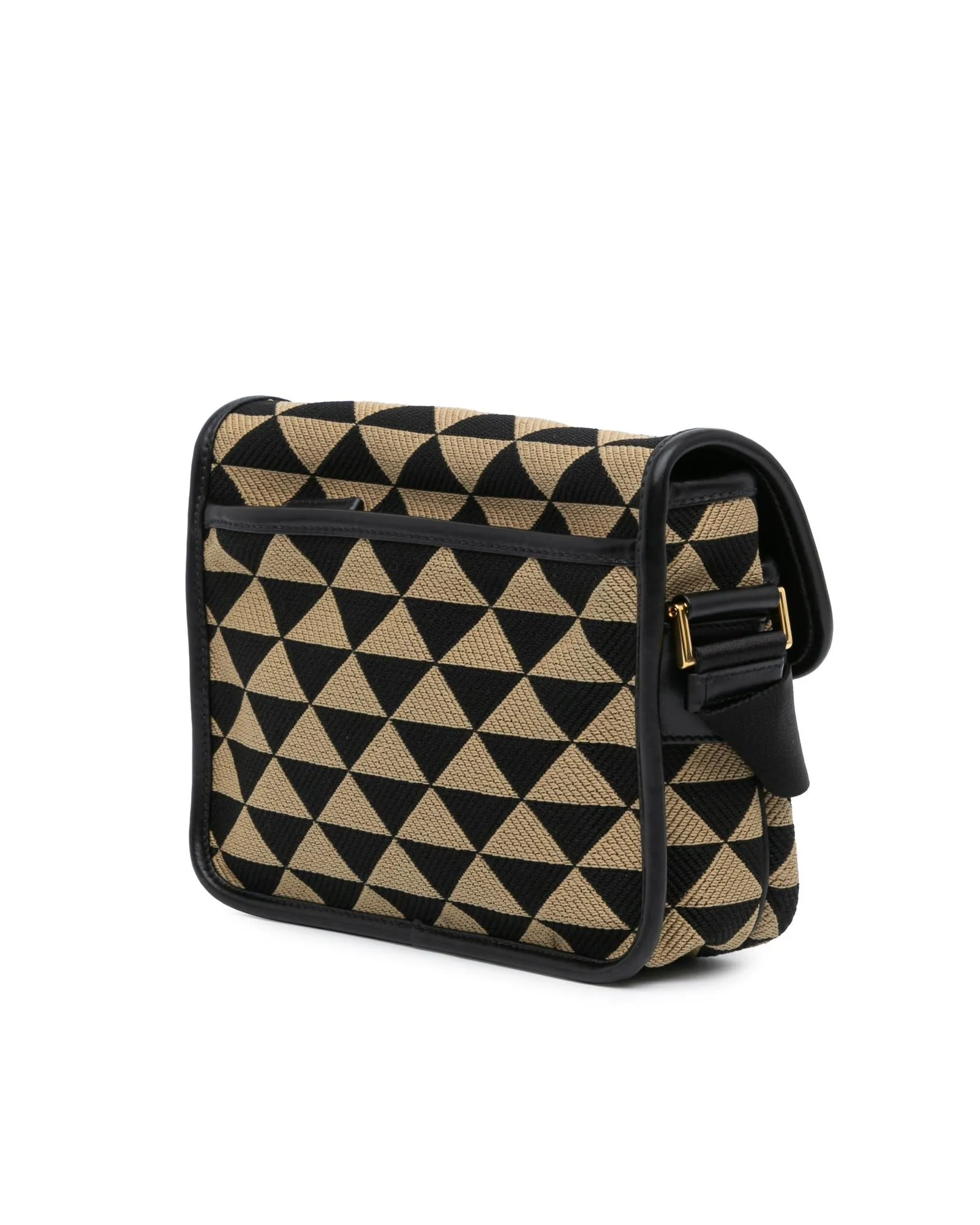 Double Buckle Canvas Leather Trim Messenger Bag
