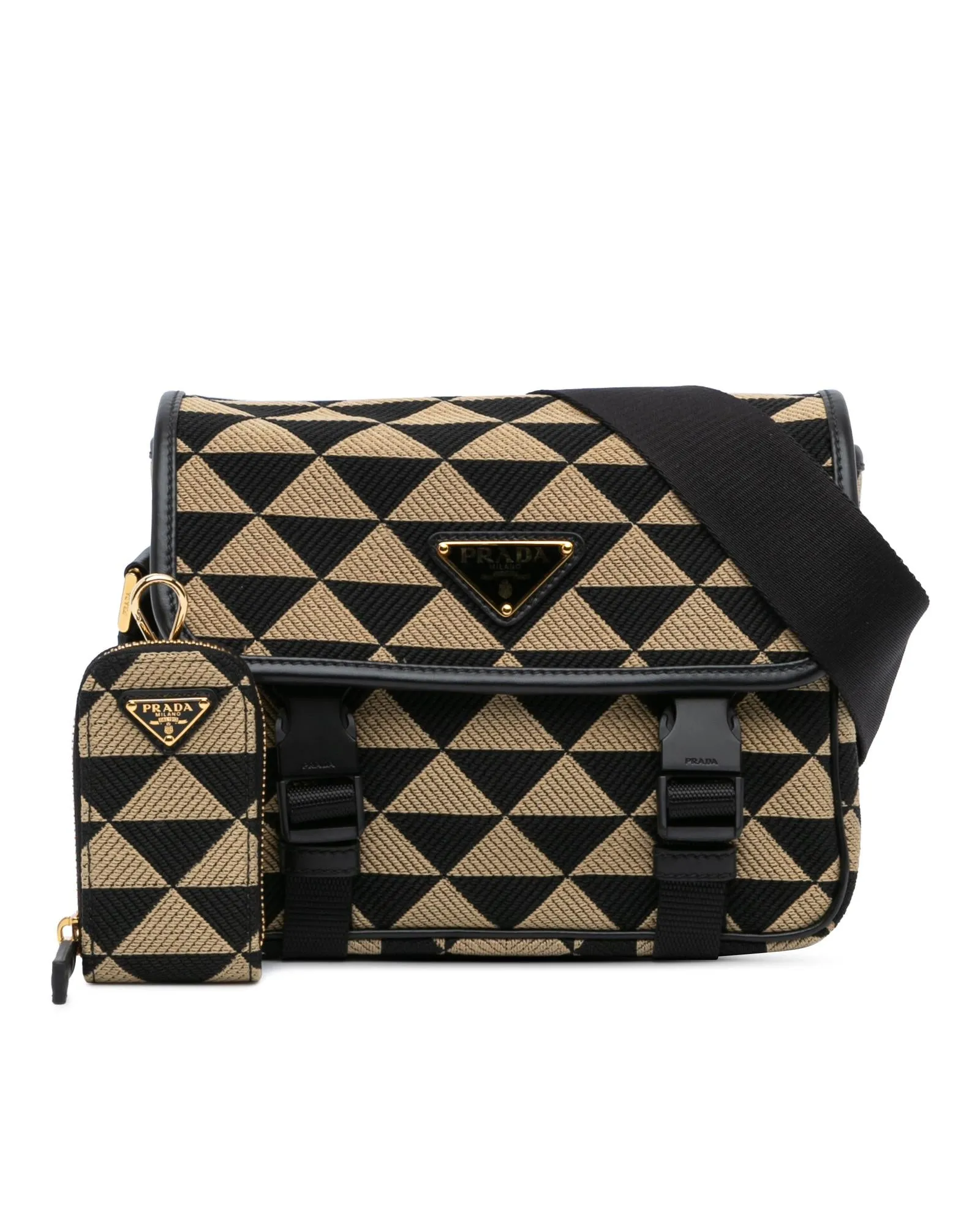 Double Buckle Canvas Leather Trim Messenger Bag