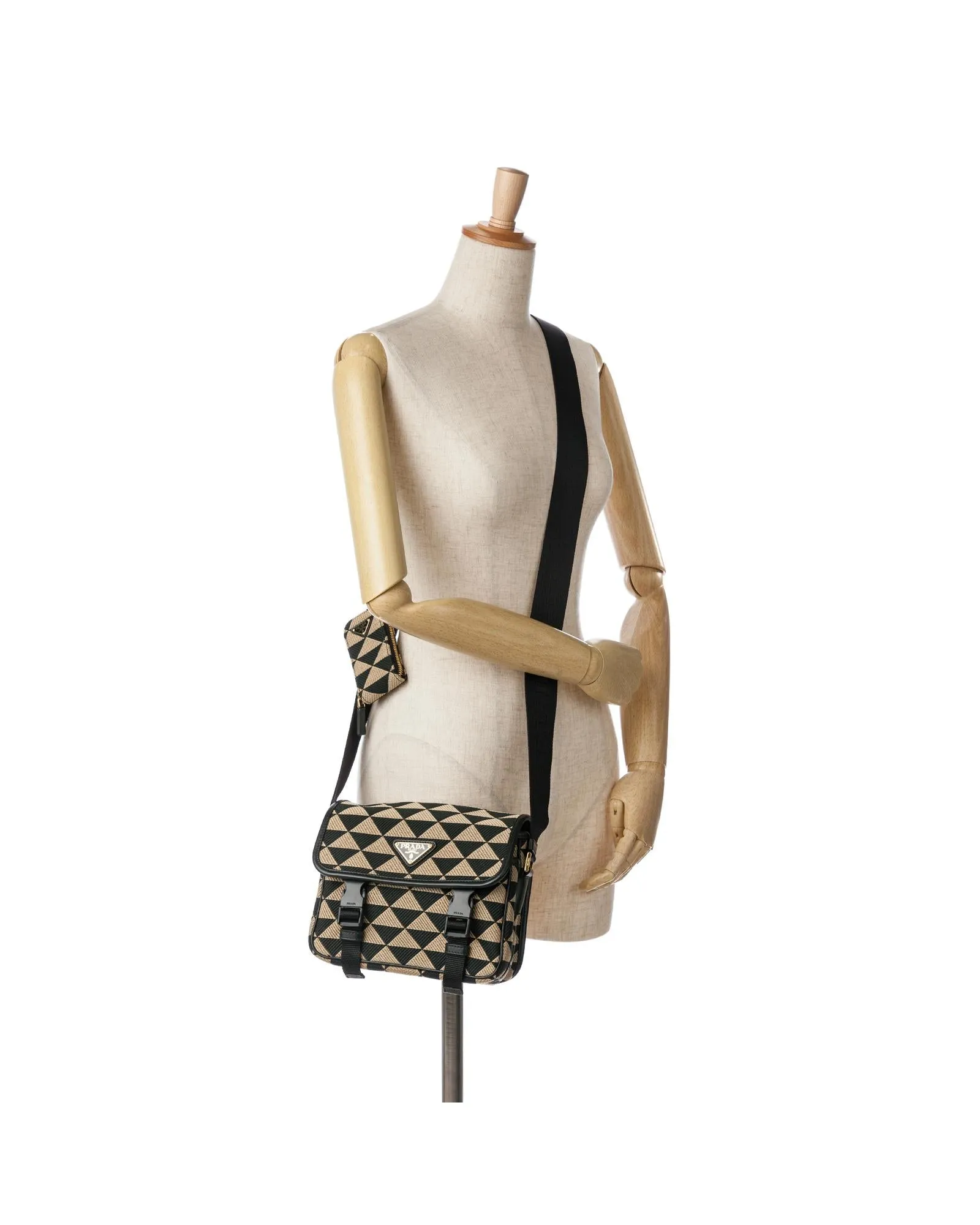 Double Buckle Canvas Leather Trim Messenger Bag