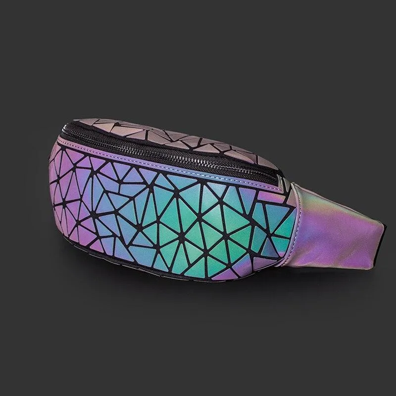 Fashionable Women's Fannypacks With Luminous Holographic Geometric Pattern