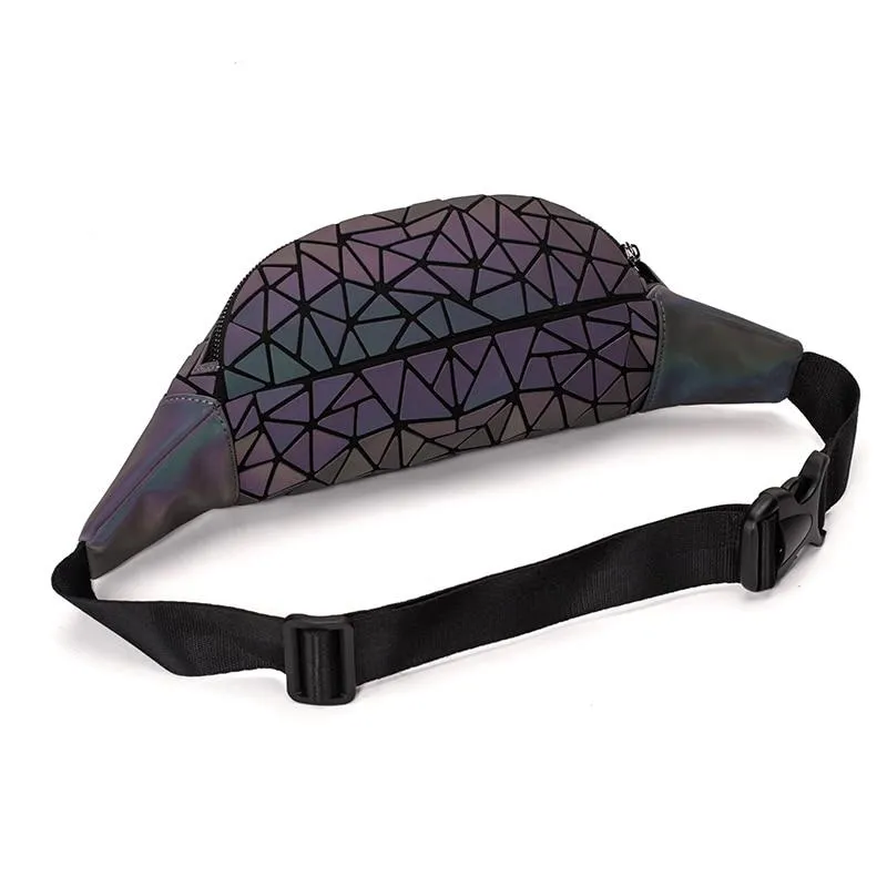 Fashionable Women's Fannypacks With Luminous Holographic Geometric Pattern