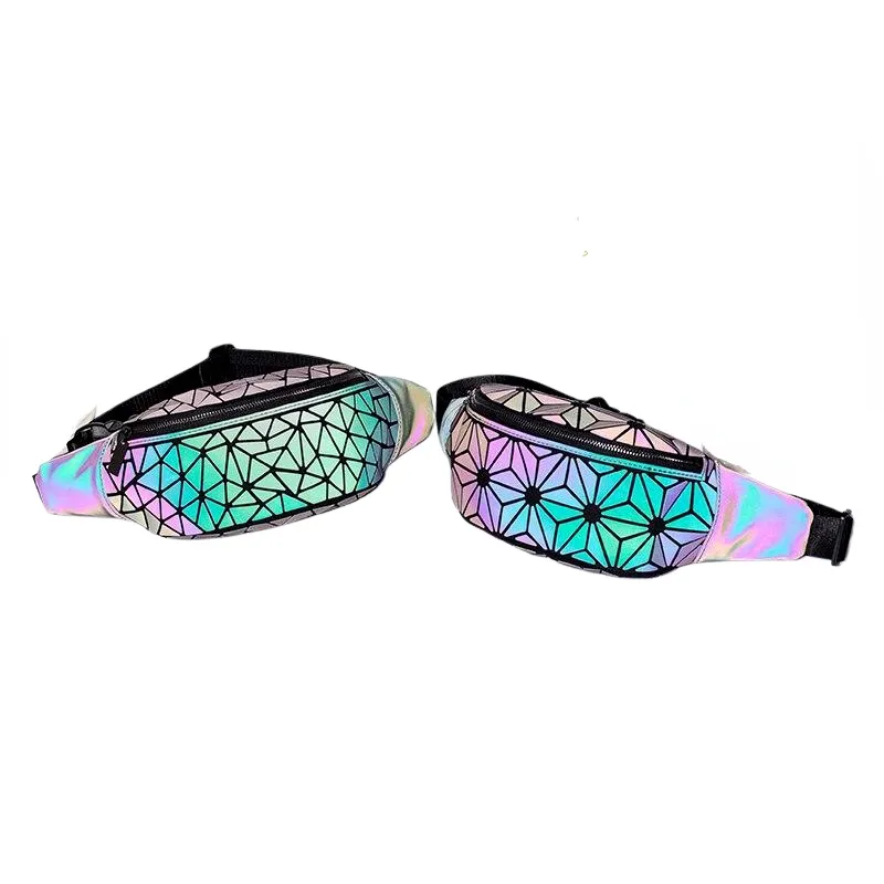 Fashionable Women's Fannypacks With Luminous Holographic Geometric Pattern