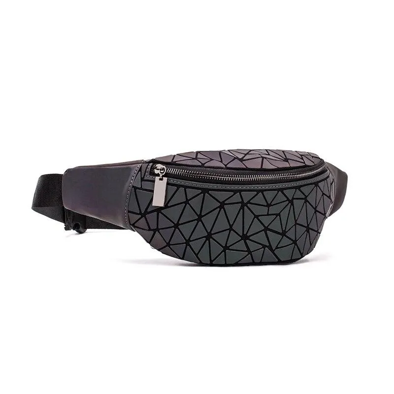Fashionable Women's Fannypacks With Luminous Holographic Geometric Pattern