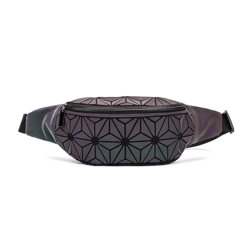 Fashionable Women's Fannypacks With Luminous Holographic Geometric Pattern