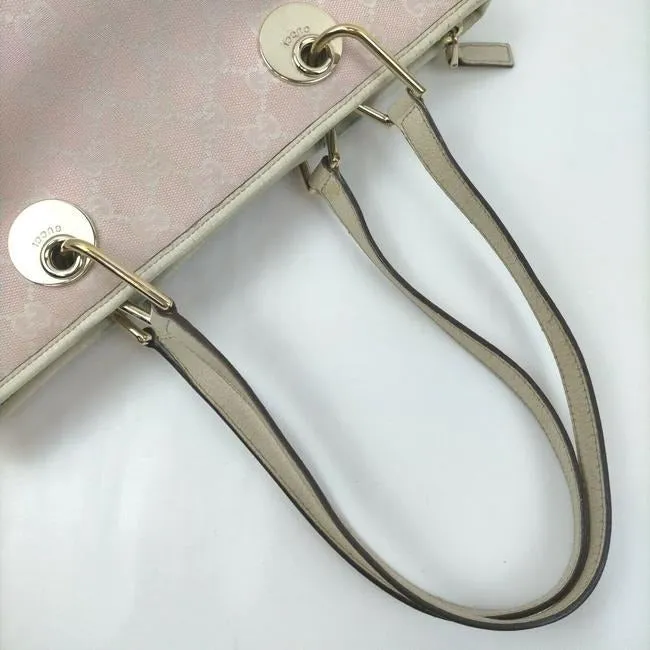 Gucci Pink Guccissima Print Canvas And White Leather Eclipse Bucket Bag