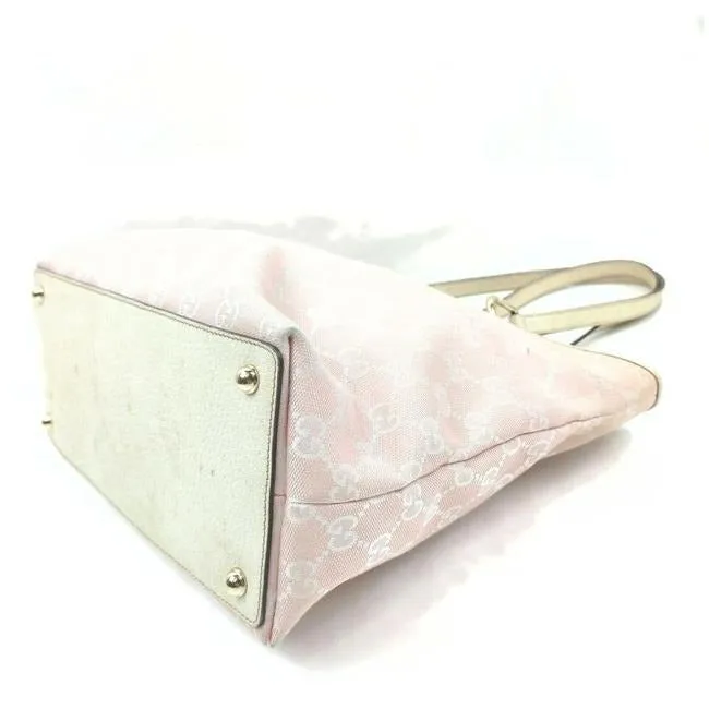 Gucci Pink Guccissima Print Canvas And White Leather Eclipse Bucket Bag