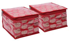 Kuber Industries Brocade 2 Piece Jewellery Box/Organizer with 10 Pouch - Red-CTKTC021466