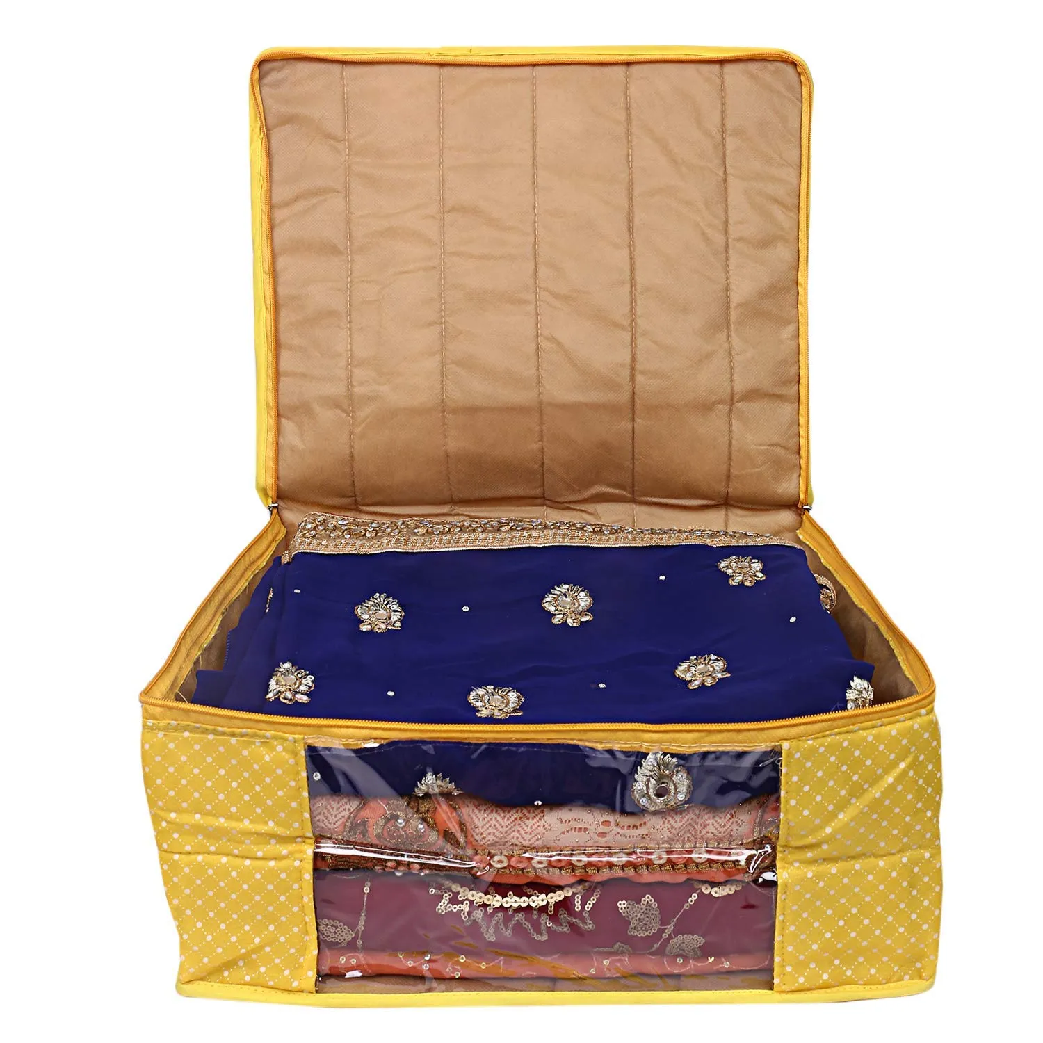 Kuber Industries Saree Covers With Zip|Clothes Storage Bag|Garment Bag For Travel, Wedding, Storage|Polka Dots (Yellow)