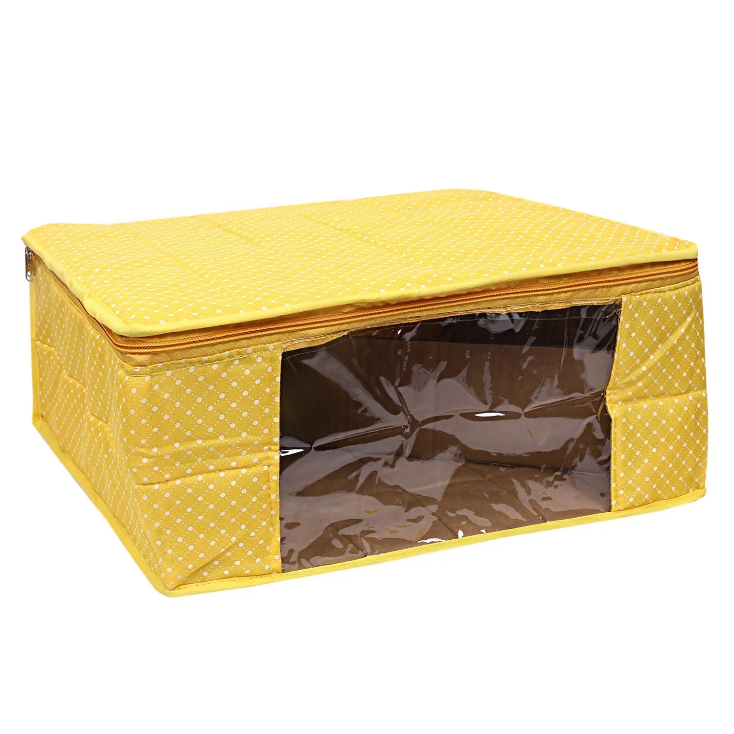 Kuber Industries Saree Covers With Zip|Clothes Storage Bag|Garment Bag For Travel, Wedding, Storage|Polka Dots (Yellow)