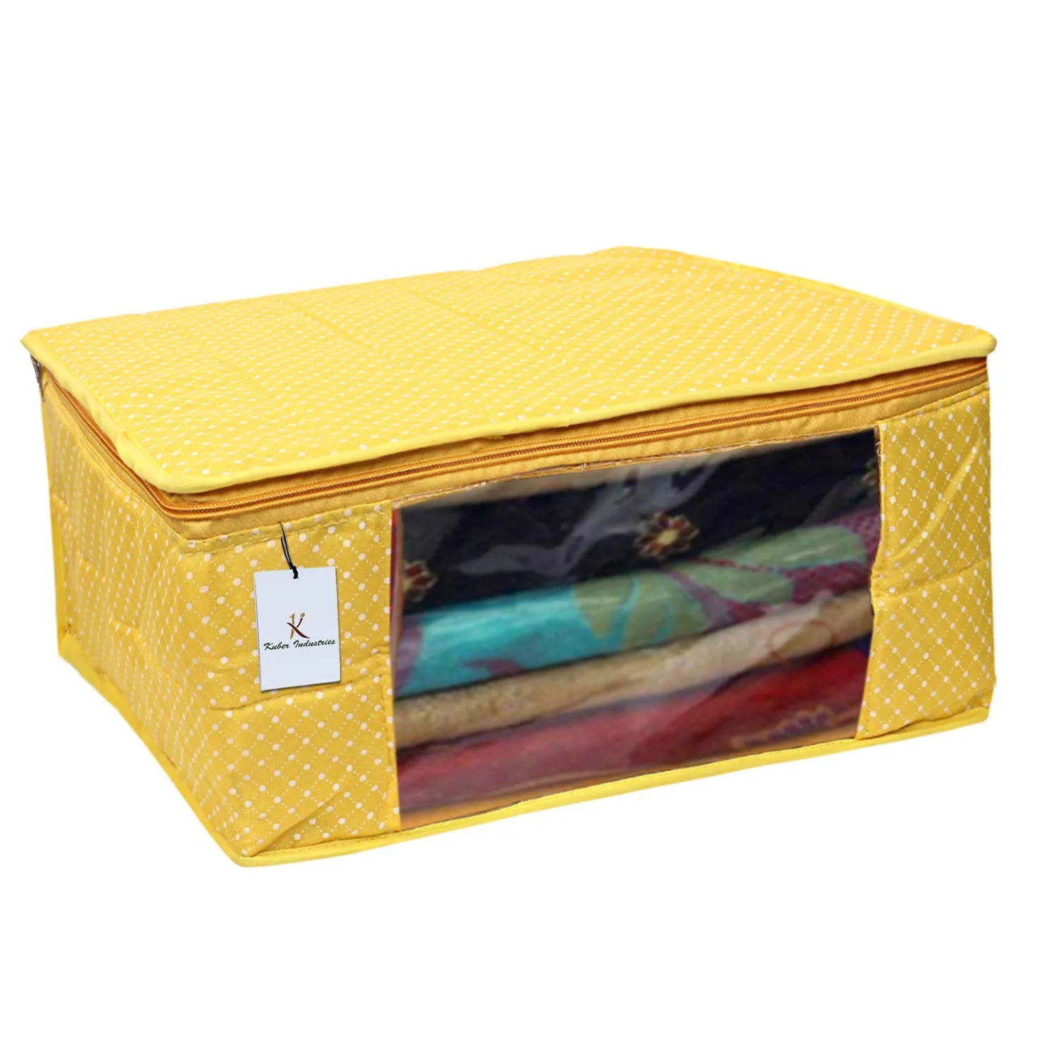 Kuber Industries Saree Covers With Zip|Clothes Storage Bag|Garment Bag For Travel, Wedding, Storage|Polka Dots (Yellow)