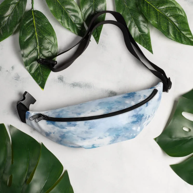 Light Abstract Fanny Pack, Blue Sky Print Designer Fanny Pack Belt Waist Festival Bag - Made in USA