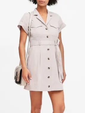Linen-Cotton Utility Dress In Ecru White