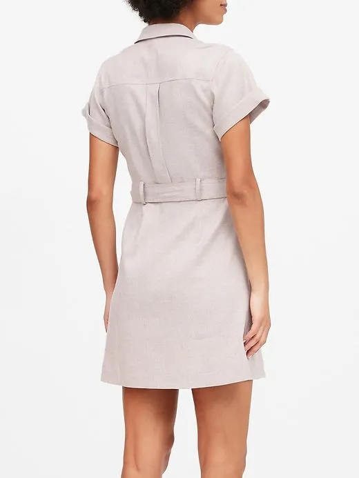 Linen-Cotton Utility Dress In Ecru White