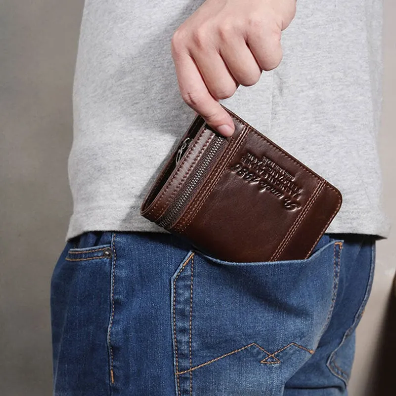 Men Genuine Leather RFID Blocking 20 Card Slots Bifold Wallet Purse Zipper Coin Bag