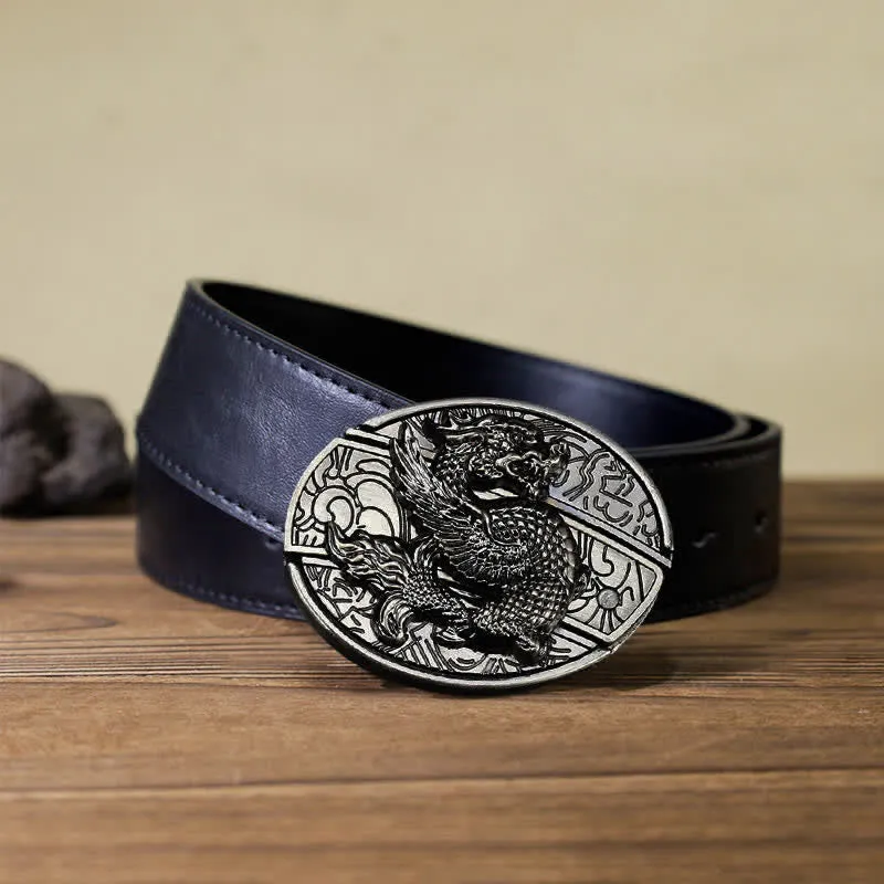 Men's DIY Flying Dragon Hidden Folding Knife Leather Belt