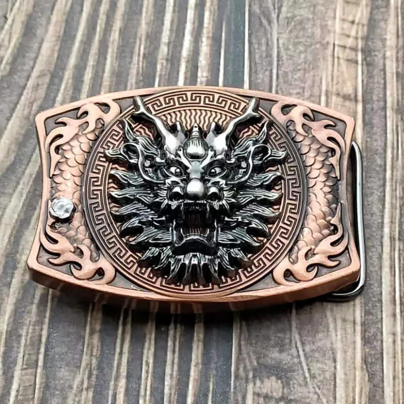 Men's DIY Red Bronze Dragon Hidden Folding Knife Leather Belt