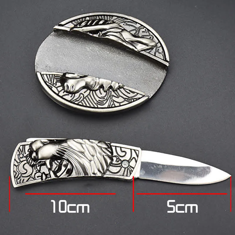 Men's DIY Roaring Tiger Hidden Folding Knife Leather Belt