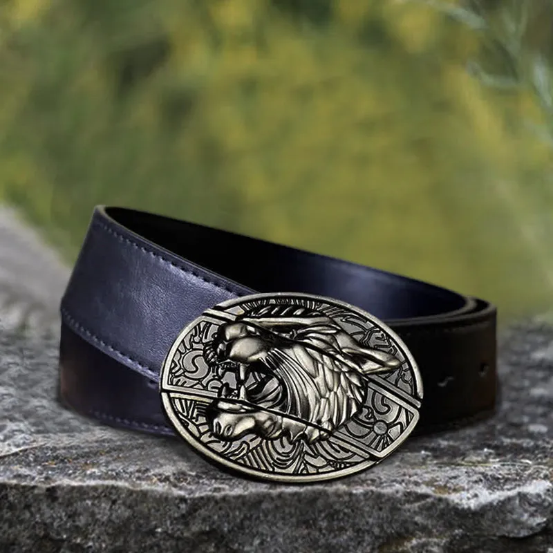 Men's DIY Roaring Tiger Hidden Folding Knife Leather Belt