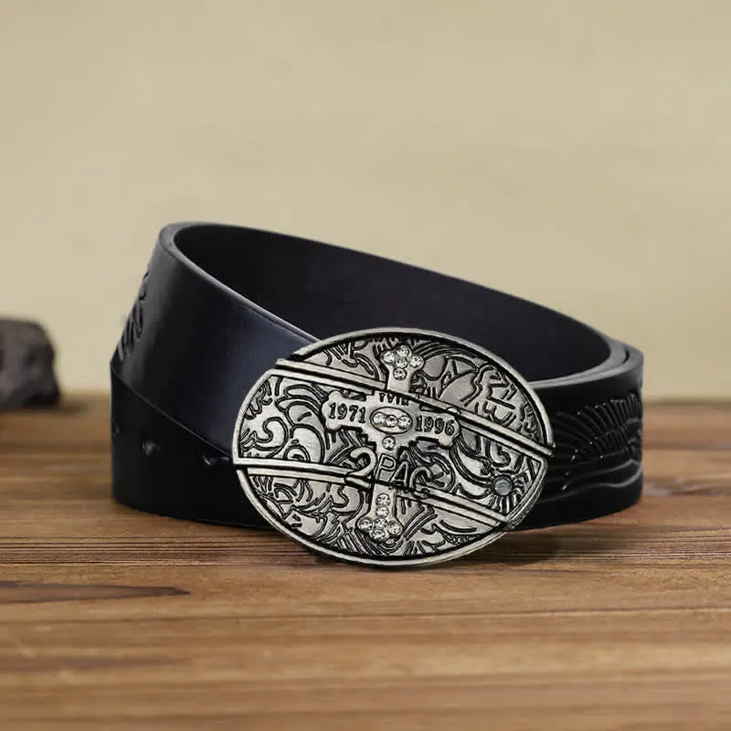 Men's DIY Small Cross Hidden Folding Knife Leather Belt