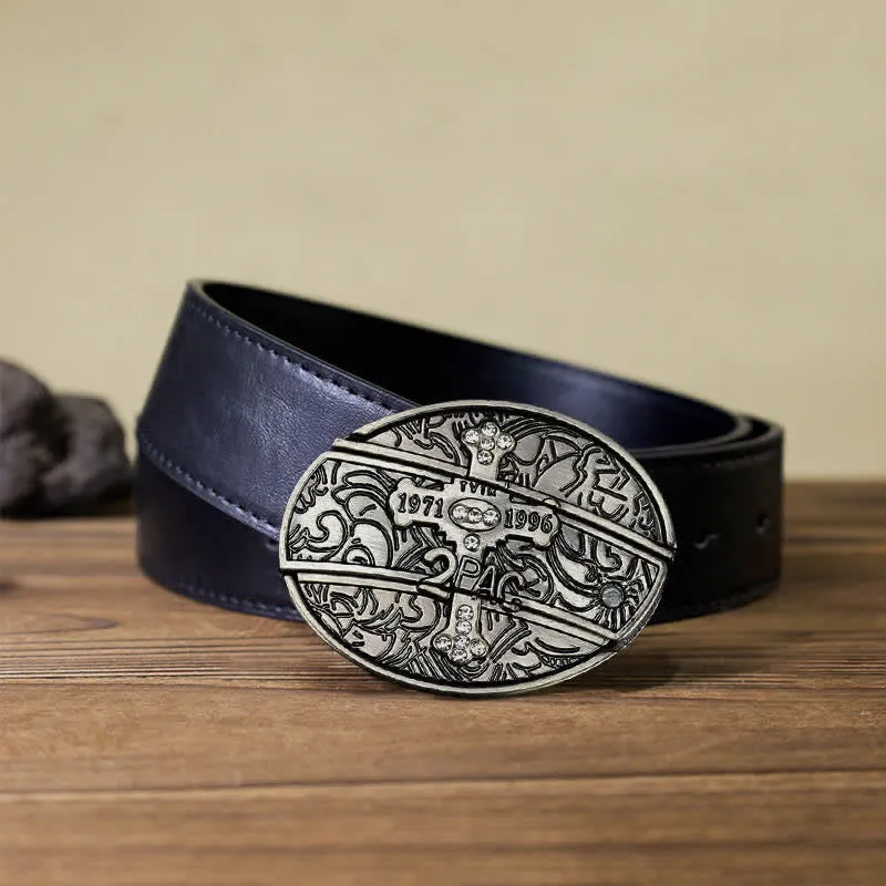 Men's DIY Small Cross Hidden Folding Knife Leather Belt