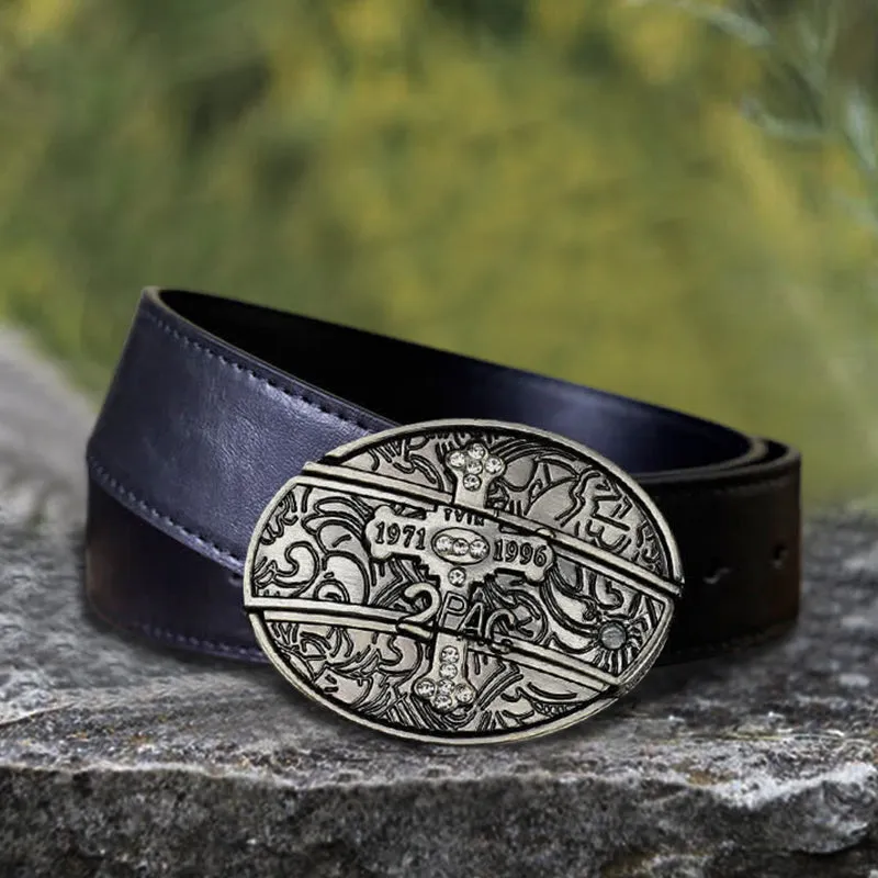 Men's DIY Small Cross Hidden Folding Knife Leather Belt