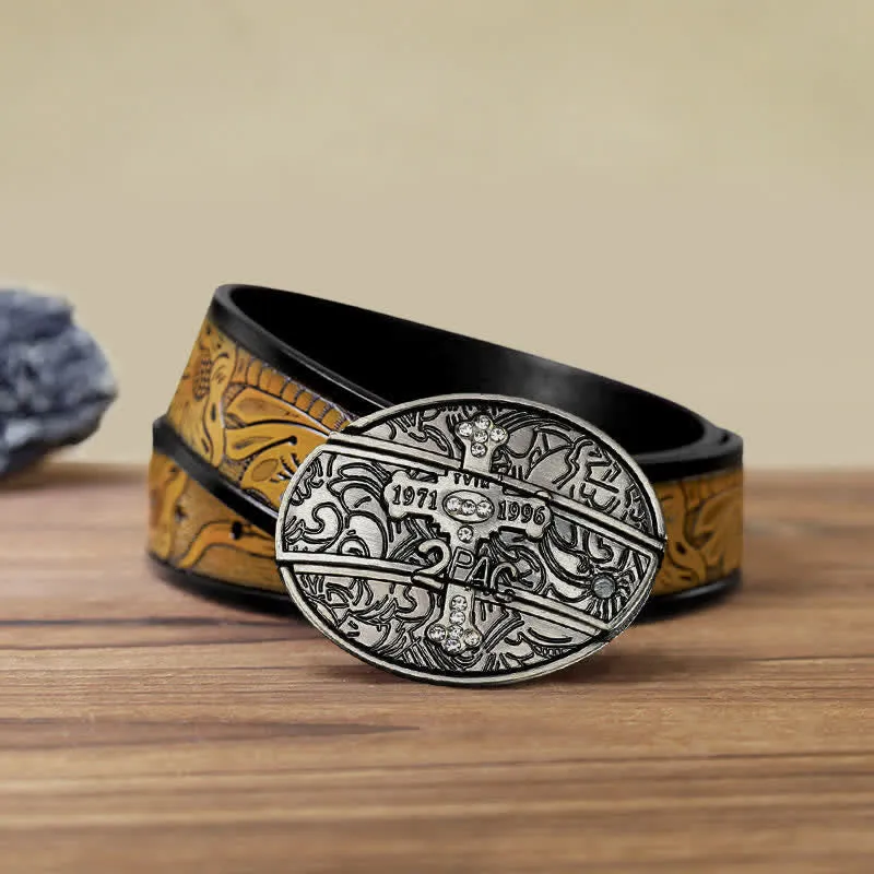 Men's DIY Small Cross Hidden Folding Knife Leather Belt