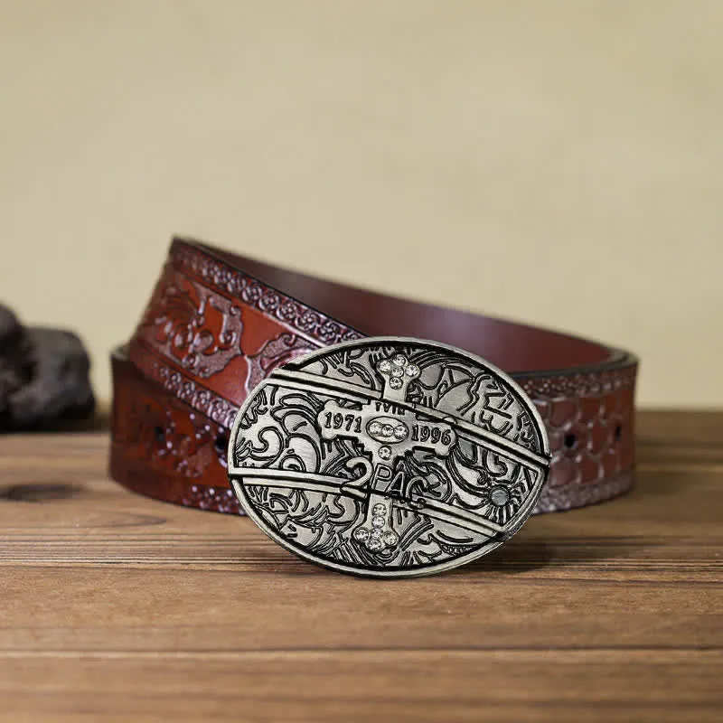 Men's DIY Small Cross Hidden Folding Knife Leather Belt