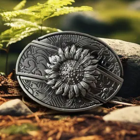 Men's DIY Sunflower Hidden Folding Knife Leather Belt