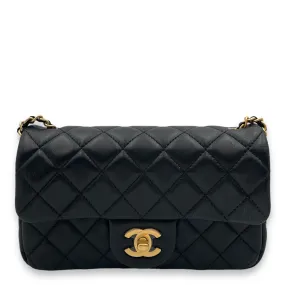 Pearl Crush Mini Rectangle Mini Black Crossbody Bag in Lambskin, Gold hardware