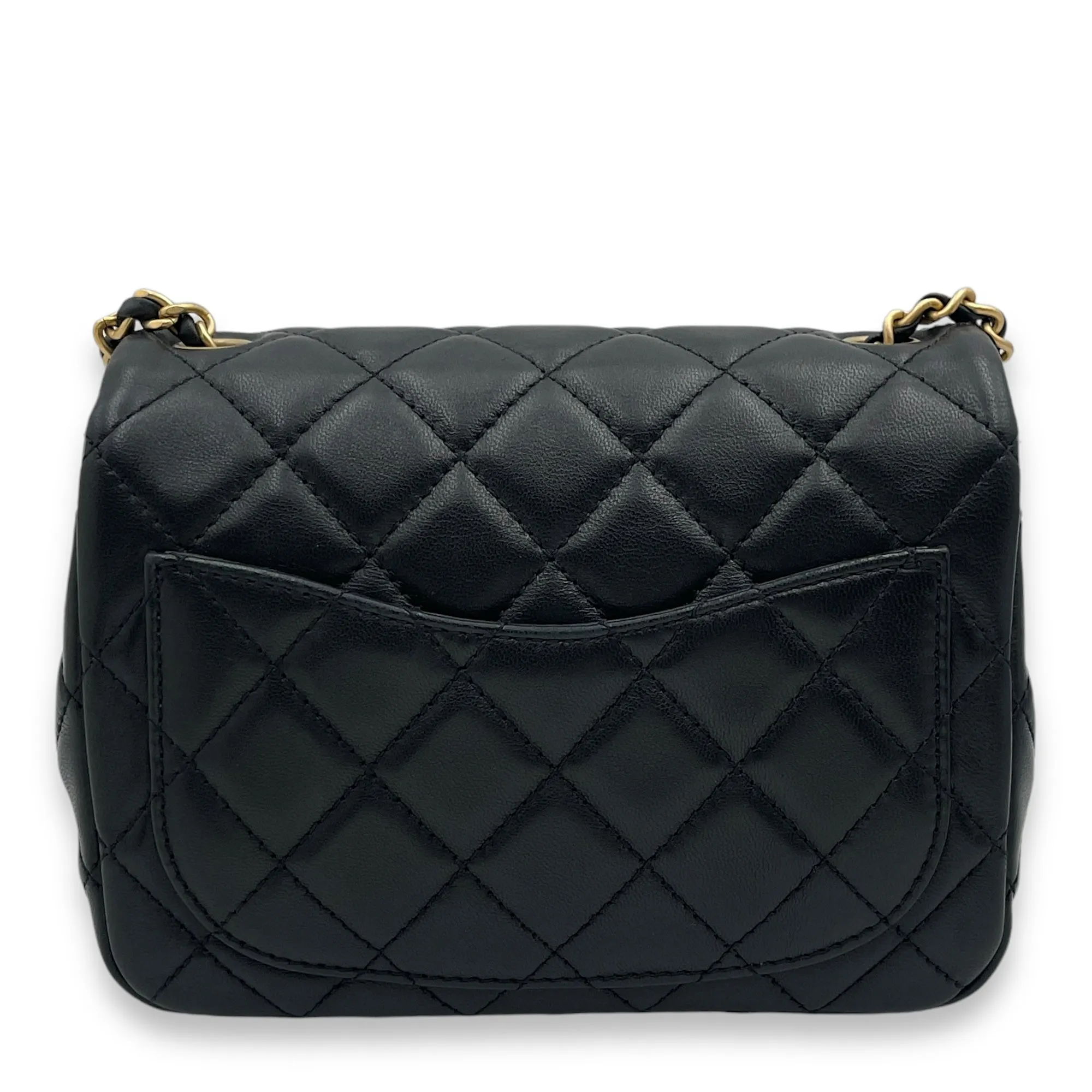 Pearl Crush Mini Square Mini Black Crossbody Bag in Lambskin, Gold hardware