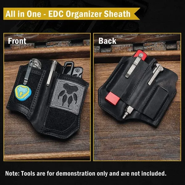 PL8 Multitool Sheath, EDC Leather Organizer Sheath with DIY Patch Area