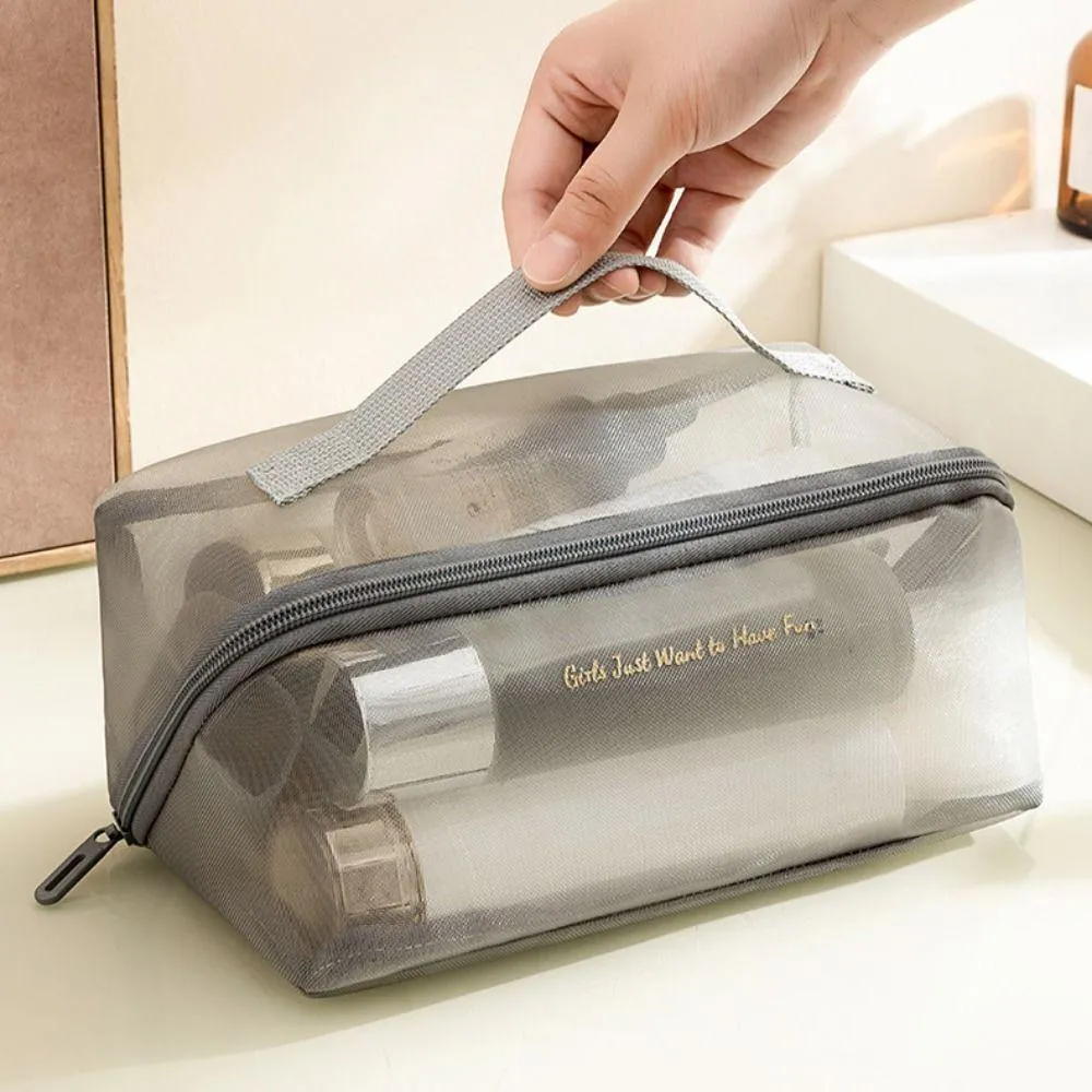 Portable Mesh Cosmetic Bag Transparent Simple Toiletry Bag for Makeup Storage And Travel Organizer | - | White