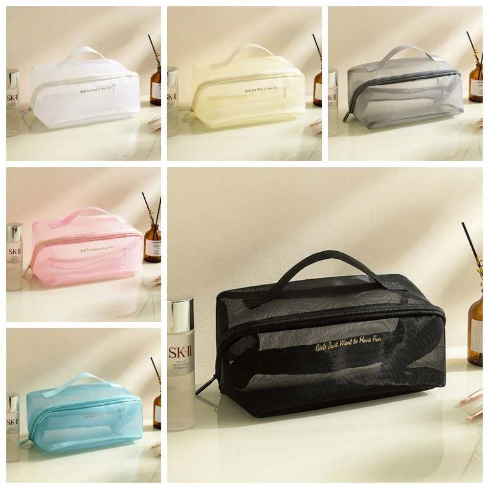 Portable Mesh Cosmetic Bag Transparent Simple Toiletry Bag for Makeup Storage And Travel Organizer | - | White