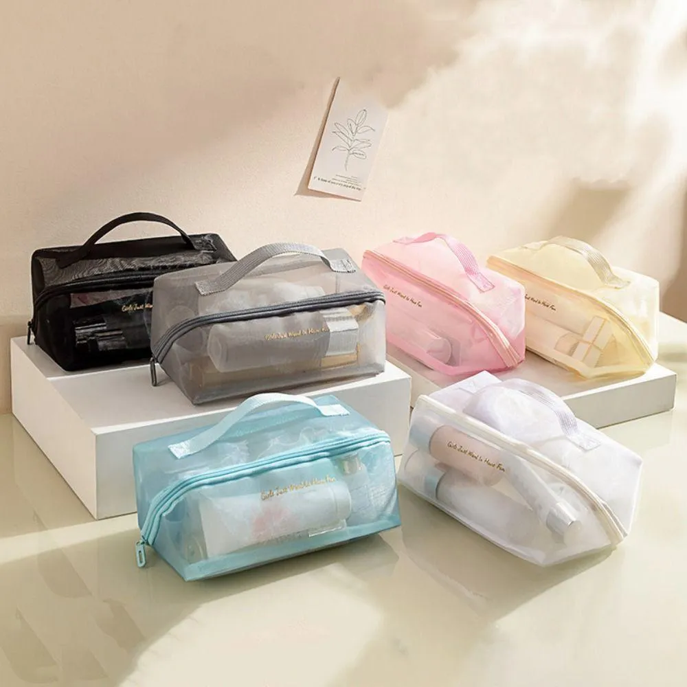 Portable Mesh Cosmetic Bag Transparent Simple Toiletry Bag for Makeup Storage And Travel Organizer | - | White
