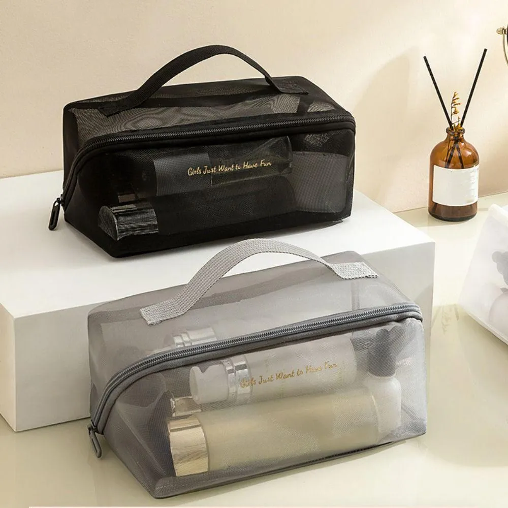 Portable Mesh Cosmetic Bag Transparent Simple Toiletry Bag for Makeup Storage And Travel Organizer | - | White