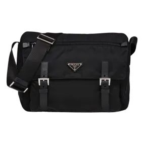 Prada Black Nylon Triangle Logo Messenger Bag