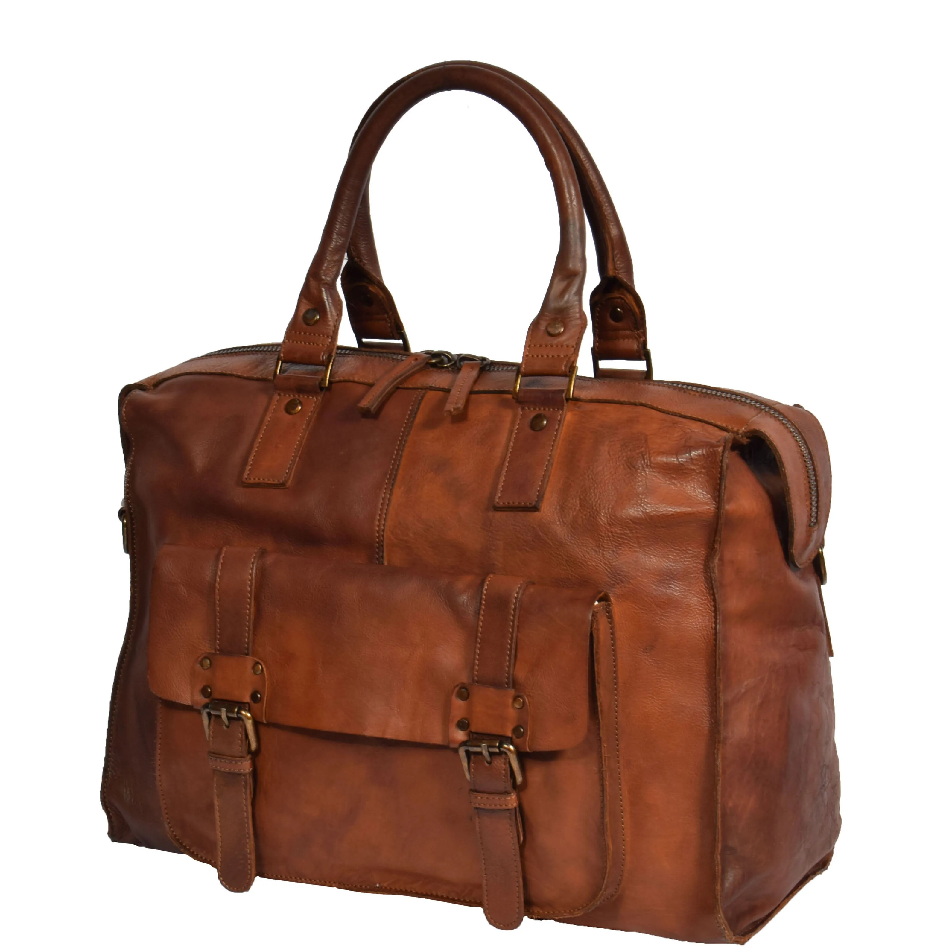 Real Leather Holdall Weekend Cabin Bag Bali Rust