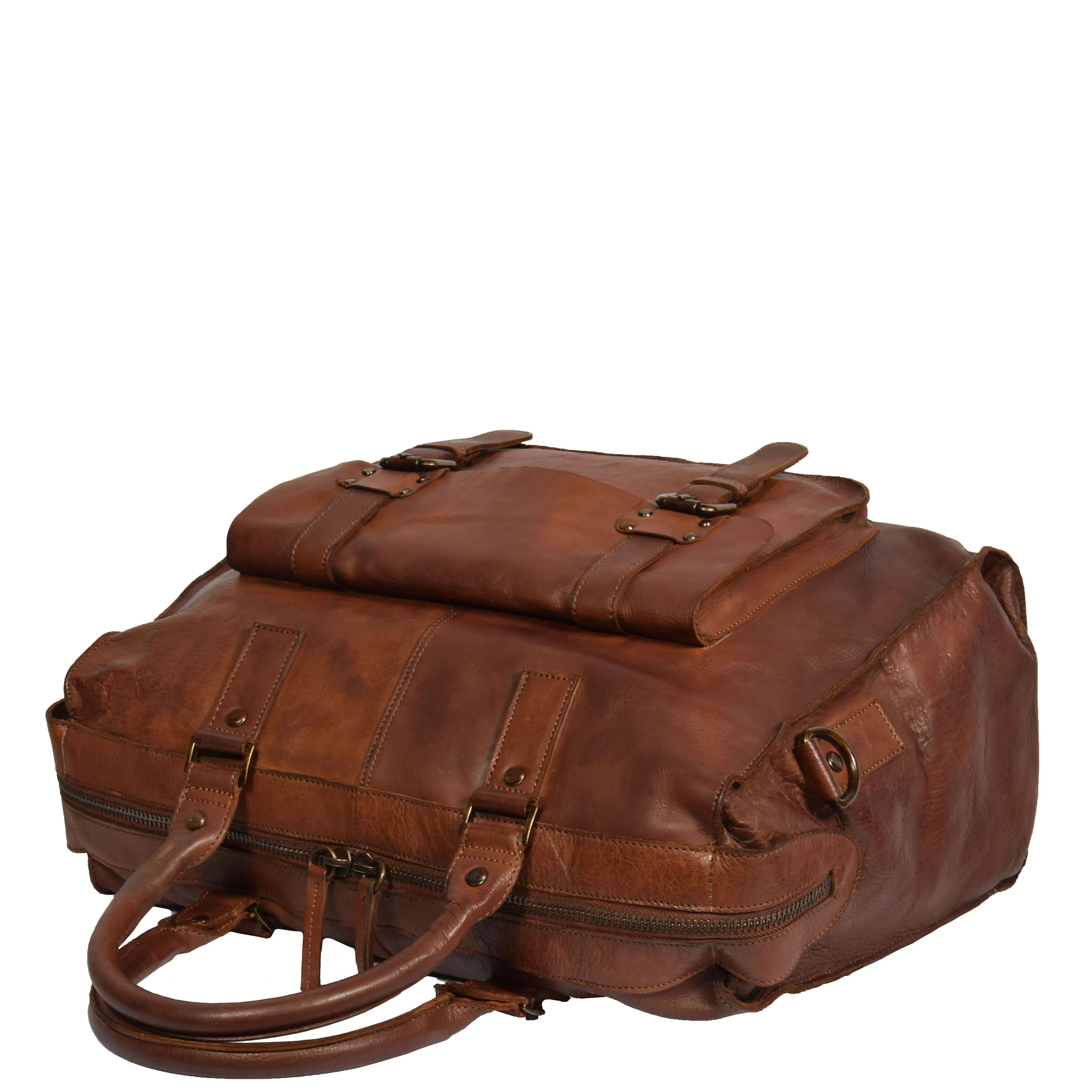 Real Leather Holdall Weekend Cabin Bag Bali Rust