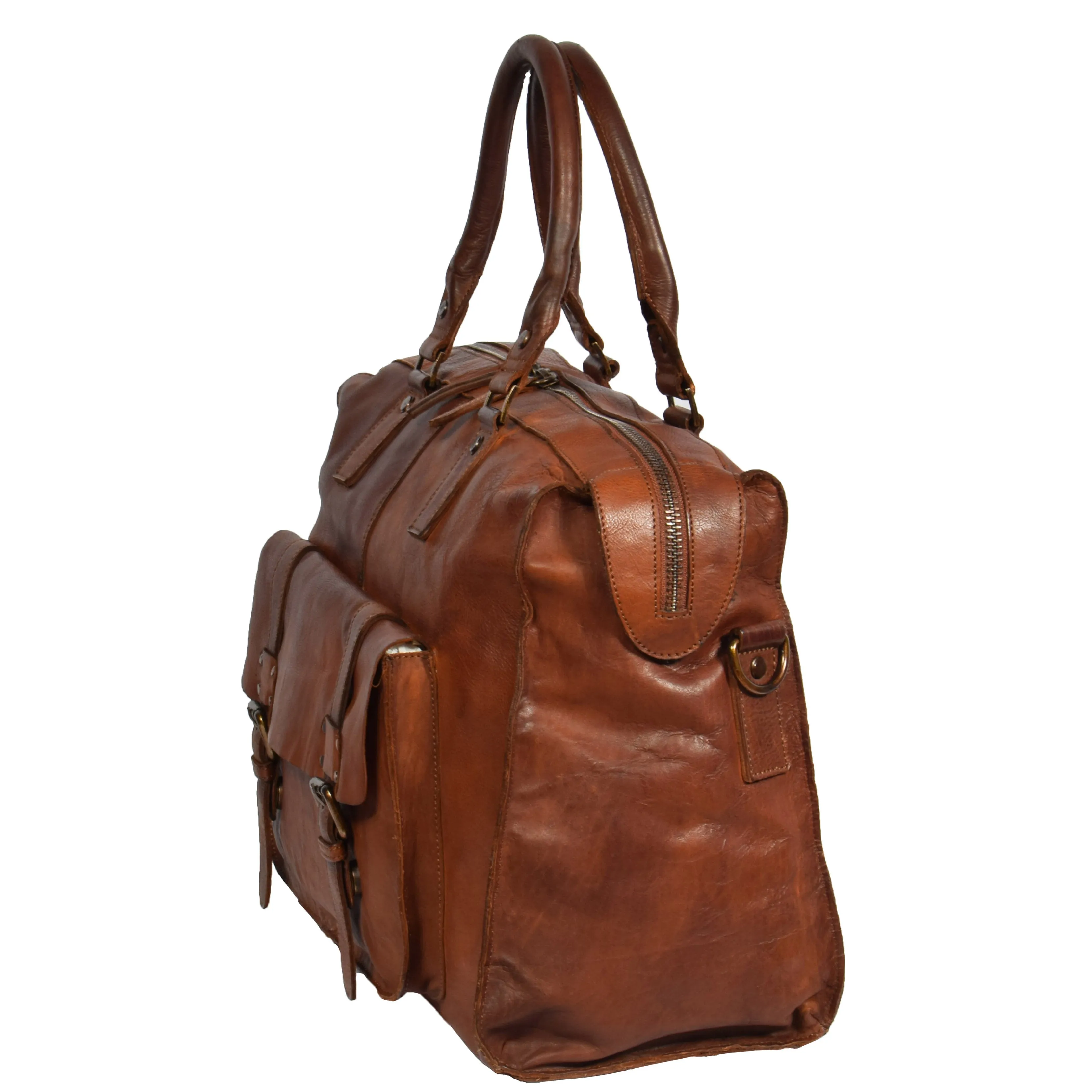 Real Leather Holdall Weekend Cabin Bag Bali Rust