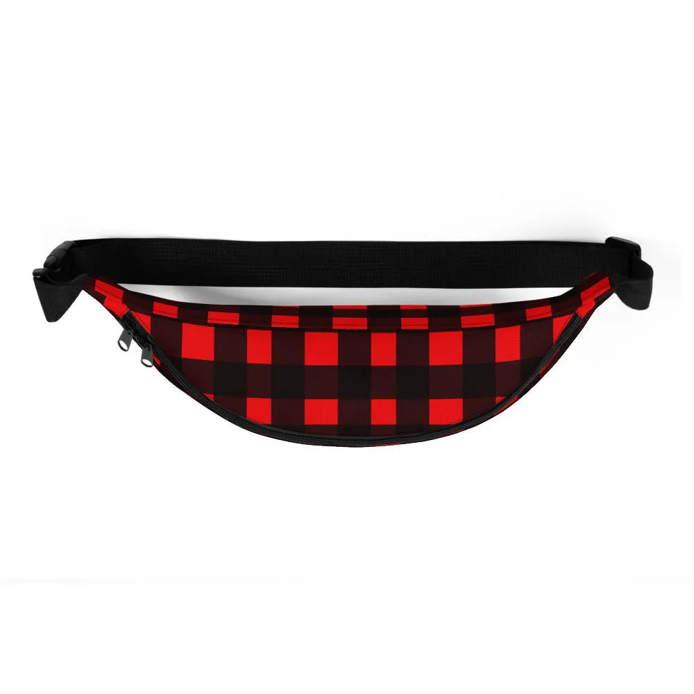 Red Buffalo Fanny Pack, Plaid Print Canadian Style Belt Bag Fanny Pack Belt Waist Bag- Made in USA/EU